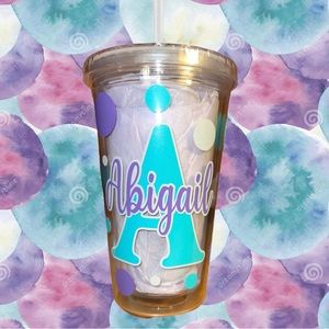 ONE custom Name 16 ounce tumbler, lid and straw, bpa-free. Abigail
